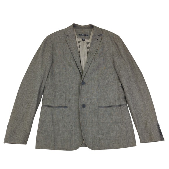 John Varvatos USA Mens Blazer Jacket Size 38 Brown Linen Cotton Plaid Two Button - Picture 1 of 11